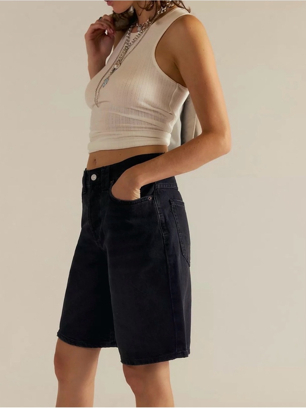 We The Free High Waisted Black Bermuda Shorts